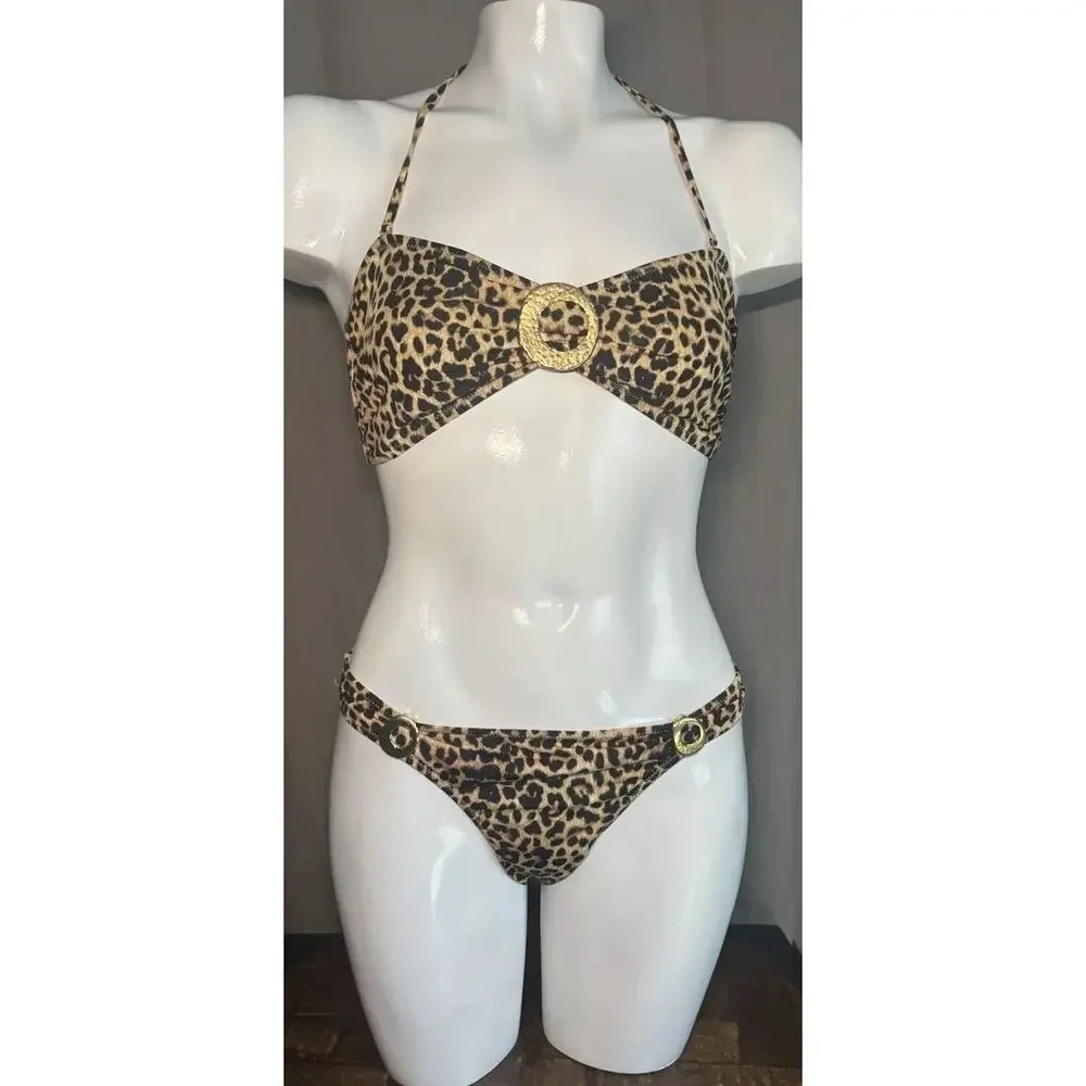 PHAX bikini swimsuit Animal Print Gold Accents Women’s 2 Piece Size Large
